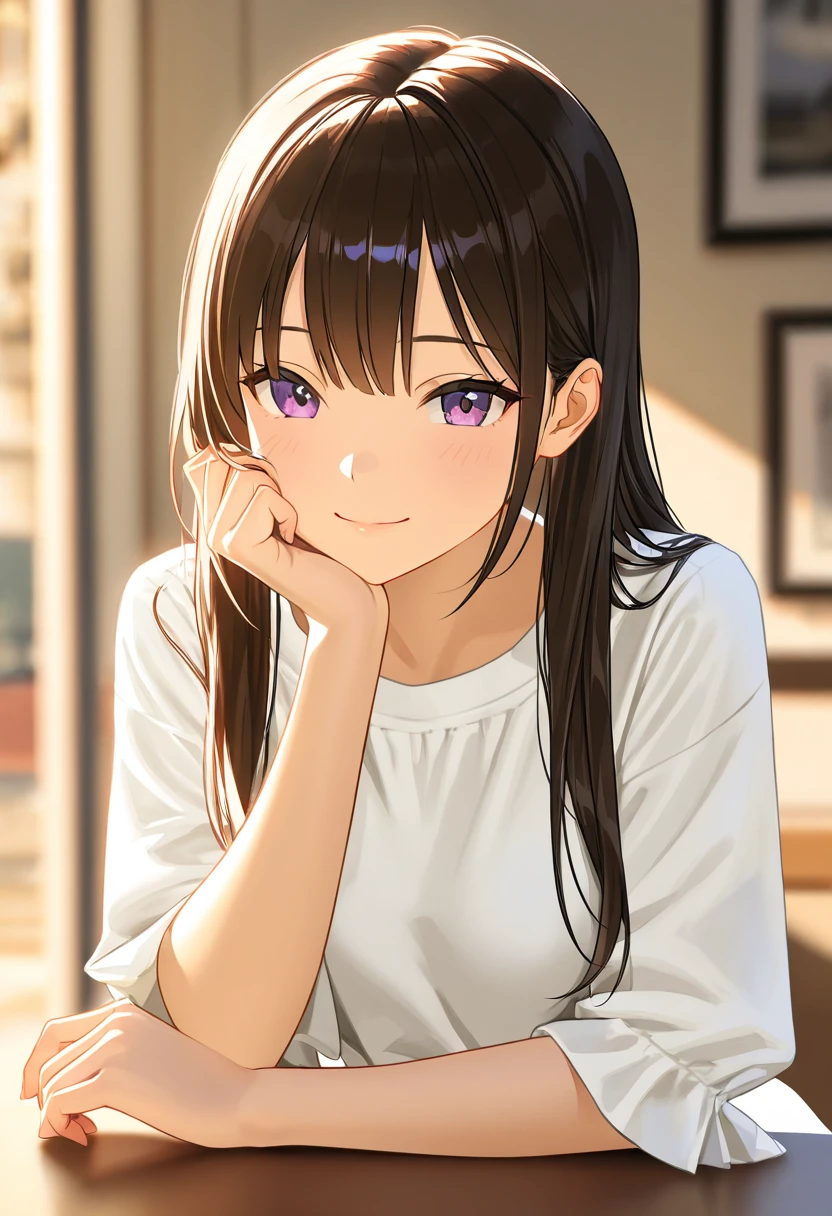 (A superb exquisite Chitanda Eru), (mature face), solo, intricate details, (finely detailed beautiful eyes: 1.2), purple eyes, long black hair, natural straight hair, straight bangs, solo, [Small_breasts: large_breasts: 0.5], normal breasts, extremely delicate, peerless beautiful girl, dreamy quality, exaggerated facial features, solid color, delicate face, bright lips, slender waist, straight curves, super fine, [8K full HD], (masterpiece:1.4), (((blush, timid smile, with cherry blossom, yukata, chignon)))
