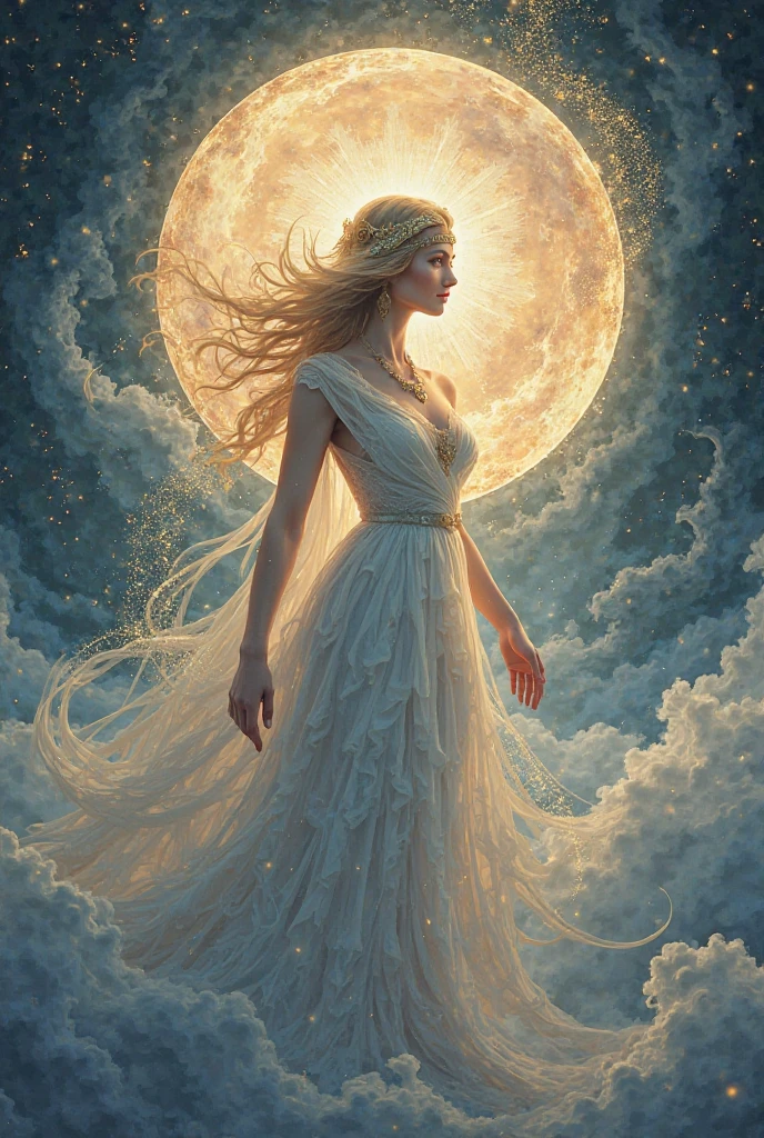 tarot/Rainbow/Butterfly/goddess/anime/Moon/a card, intricate detailed tarot card illustration, tarot card, tarot card "the word", card header text "XXI", card footer text "The World", text font style medieval, blond hair goddess, white dress, floating in the sky, ((infinity symbol background)), infinity symbol, ouroboros symbol, cinematic lighting, dramatic shadows, vivid colors, rich color palette, surreal tarot card, mystical landscape, shimmering details, ornate patterns
