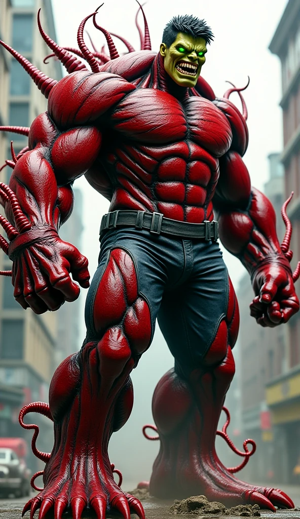 (side view:0.9) of full side body photo of red hulk