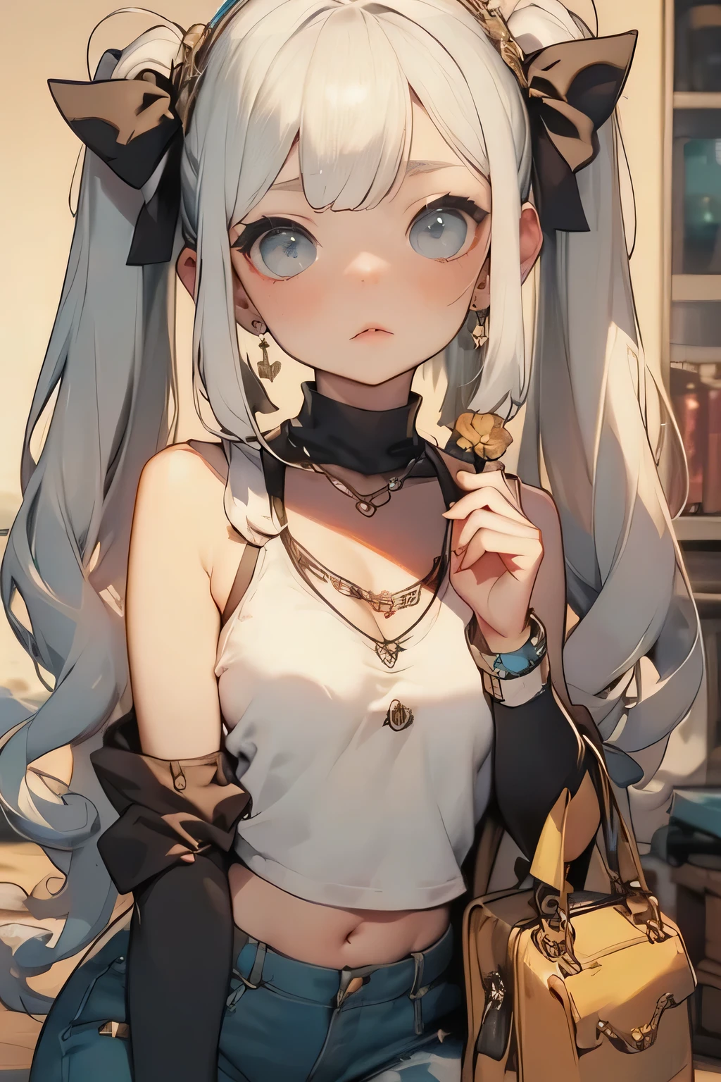 Anime girl with a bag and a purse in her hand - SeaArt AI