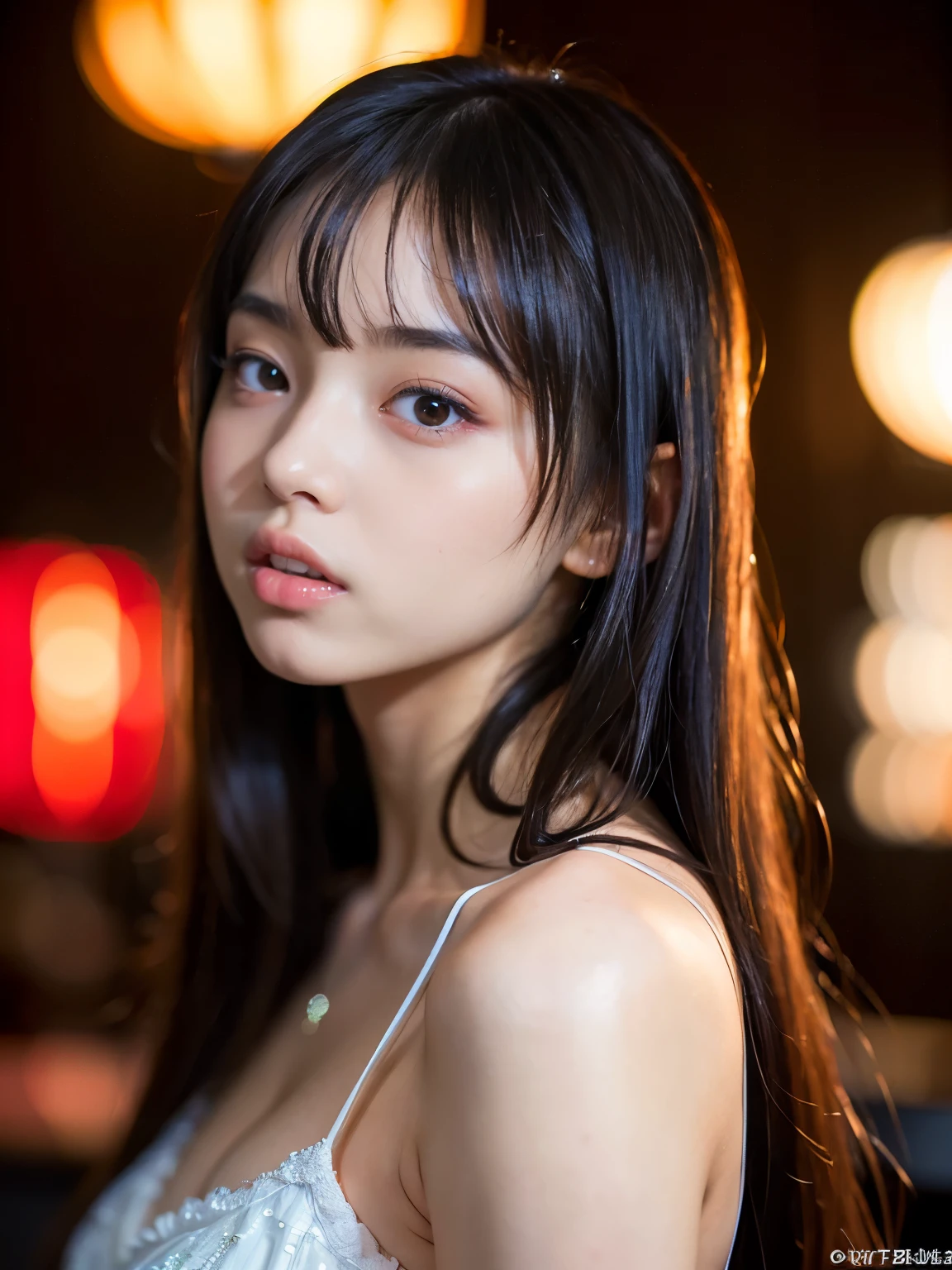 (Beautiful Japanese Girl), (smile:1.25), break, 
(Shot with a Canon EOS 5D Mark 4 and a Canon EF 85mm F1 lens.2L Lens, F-stop 1.2, ISO50, Shutter speed ), break, 
(close up:1.5), (Looking at the camera :1.3), (Seductive pose:1.75), (Emphasize the cleavage:1,3), break, 
beautiful and Fine Eyes, perfection, perfection, Rolling your eyes, Detailed face, Fine Eyes, Superior Quality, masterpiece, Very detailed, High level of detail, Many details, high quality, Cinematic Light, Real Hands, (Ultra-realistic:1.3), perfection eyes, Detailed skin, Skin wounds, Lip gloss, break, 
1girl, solo, 15 years old,