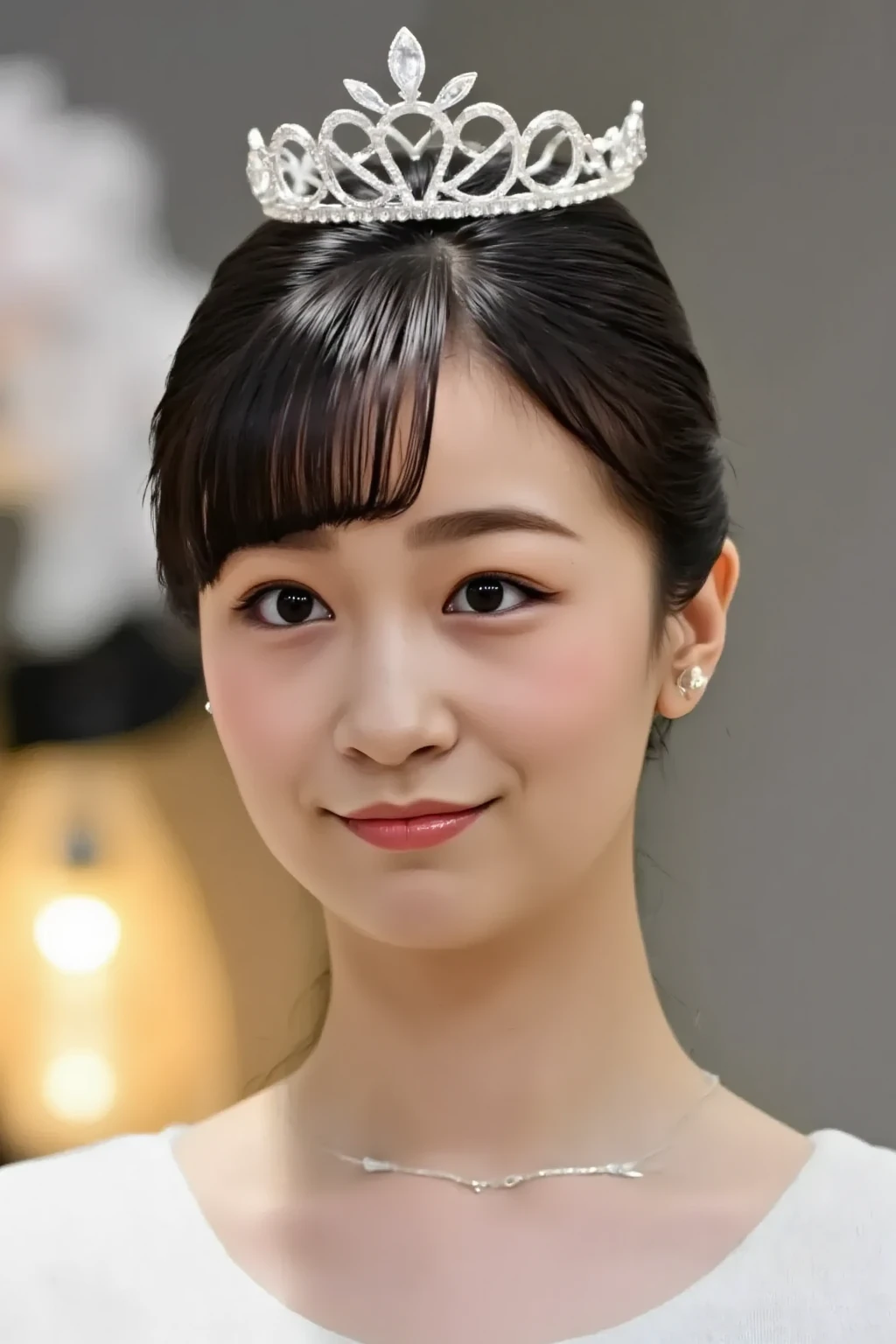 Woman with a tiara on her head taken in a modern studio environment