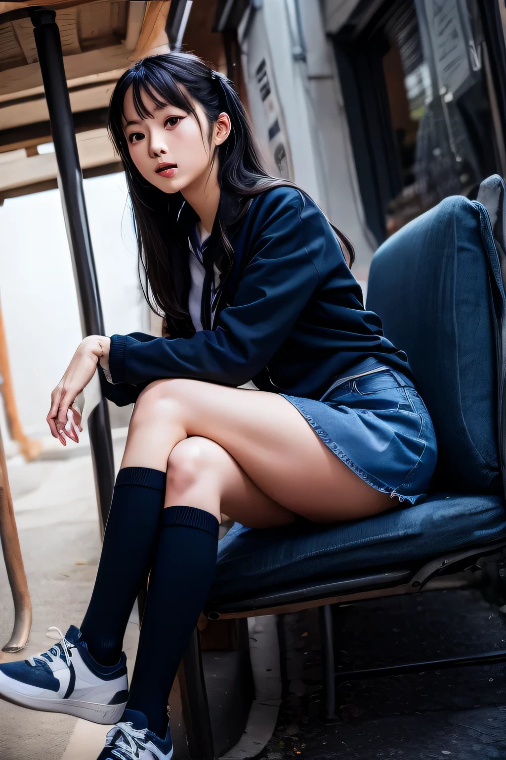A beautiful girl, moving her center of gravity back, her feet forward and her hands outstretched, (white cotton gloves: 1.3), put her feet in the hand circle, very happy, no panties, thin legs, white short-sleeved top, tight skirt, knees 90 degrees, high heels on the ground, hands in front of feet, holding legs, kneeling, sidewalk, RAW photos, 8K, highest quality, super high resolution, beautiful face details, real human skin, front view, angle from below, long hair, realistic, realistic, cute, short skirt, Squatting deep in the city, cute schoolgirl, Japanese schoolgirl uniform, surreal high school girl, full body,
