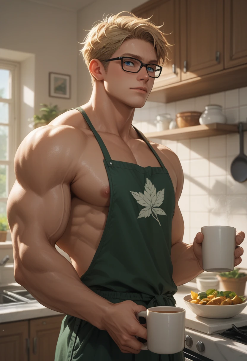 realistic, masterpiece, intricate details, detailed background, depth of field, cinematic, muscular, pectorals, photo of a handsome (latino man), wearing naked overalls, farming, crops, plants, greenhouse, barrels, bushels of fruits and vegetables, sunlight, (smile:0.7), dirty clothes, sweaty, looking at viewer,
