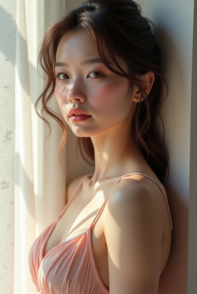 Very detailed, Very delicate and beautiful, Raw photo, Professional Lighting, Illumination, Depth of written boundary, Single focus, whole body, Japanese women, 27-year-old woman, Brown Hair, Medium-long hair、slender、Swimwear、red