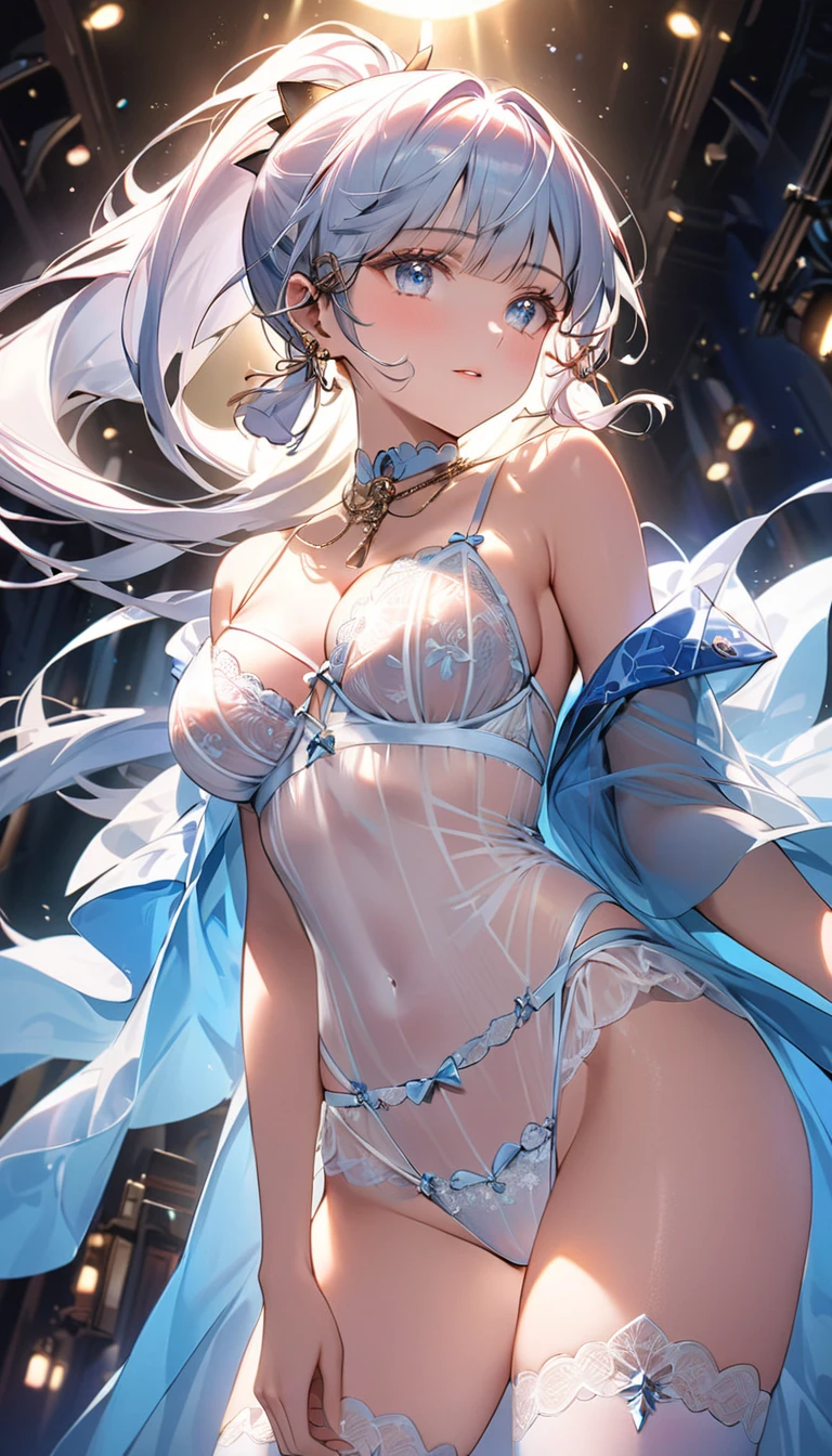 (quality)), ((masterpiece)), Recommended results、Puffy nipples、(see through:1.5)、straighten your back、abdominal muscles、huge bust、angle to floor:1.2、low camera angle、Hair loss on crotch，Hatsune Miku，((put your hands on your face)),(facing forward)), (blush), a girl, Elf, silver hair, red eyes, Bob Carter, Braided hair, Fantasy style clothing, wizard, robe, long skirt, tights, indoors, concept art, beautiful anime scene, beautiful anime scenery, masterpiece, top quality, 4K