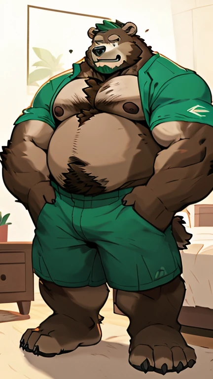 Solo, Chubby, furry,male , anthro rillaboom, bright fur, cream fur, black hair, very plump, middle aged , mouth covered mustache,Thick beard, seductive , detailed , full body , no clothes, naked, lifted up, chest and belly exposed, hyper penis erection:1.65, penis bulge detailed, hyper pecs:1.75, extremely hot and sexy, eye ls half closed, black pupils, eye contact, seductive, horny, hot, sweaty, beach setting, afternoon, blue sky, hot temperature, day time, one arm raised, hairy armpit, by hyaku