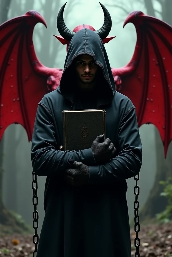 Make a blonde man with black pants and black boots, wearing a robe and no shirt, who has red demonic symbol tattoos, open book blonde, adolescent 