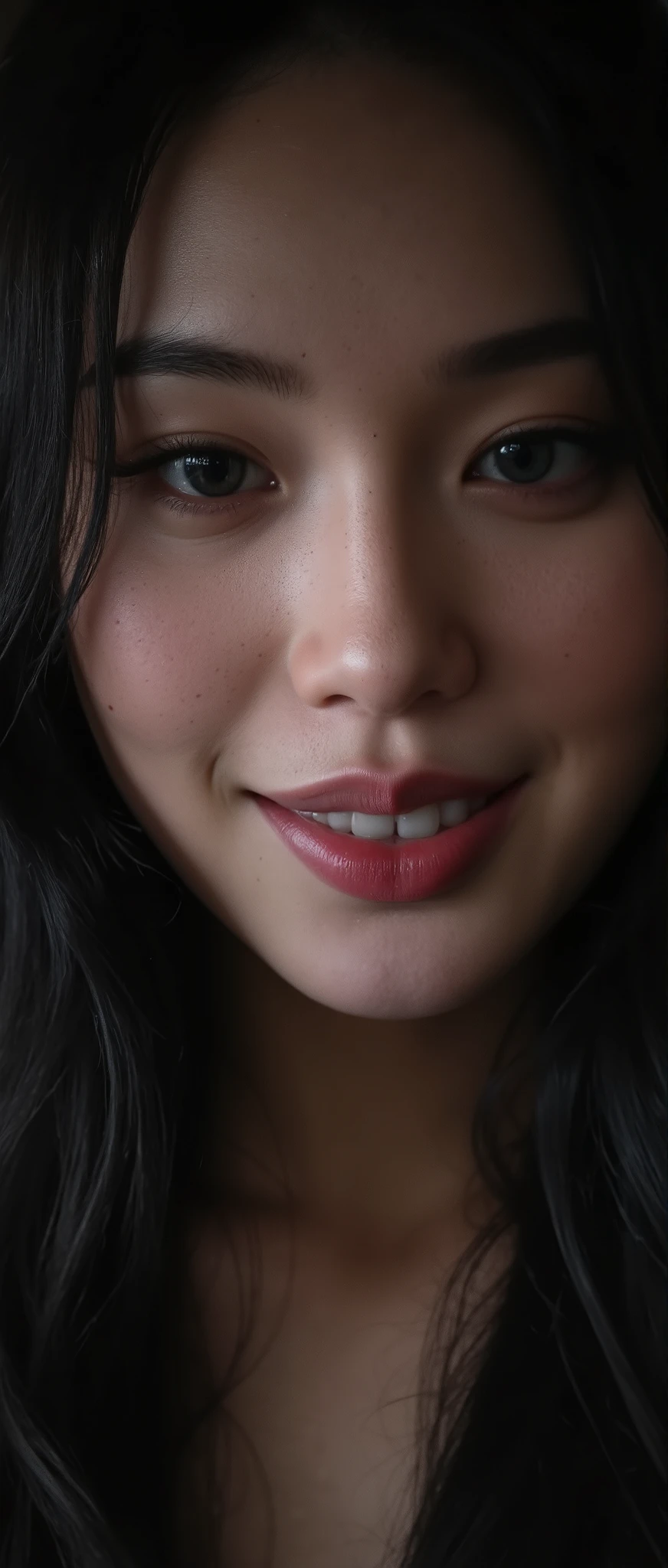 Ultra-detailed, hyper-realistic Korean idol skin, smooth and flawless texture, soft natural glow, subtle pores, delicate highlights and shadows, slight pink undertone, even complexion, perfect shading, ultra-high resolution, fine details in skin texture, high-definition rendering, realistic light reflections, gentle translucency, cinematic lighting, soft ambient occlusion, natural subsurface scattering, ultra-sharp details, no imperfections, no rough textures, no unnatural reflections, no plastic-like effect.
(vivid smile:2.5), (natural lip curvature:2.2), (subtle cheek lift:2.3), (laughing eyes:2.3), (dimpled cheeks:2.0), (realistic shading on lips and cheeks:2.2), (ultra-detailed skin texture:2.3), (soft skin highlights:2.0), (moist lips reflection:2.1), (wrinkles near eyes when smiling:2.4), (warm and inviting smile:2.5), (playful smirk with slight head tilt:2.2), (subtle blush on cheeks:2.1)
, 1 yung , Selfie, foto tirada por uma Canon A490 (A495) , Korean, smile1.0, dentes alinhado, thin , squashed eyes, big eyes, fringe separated on the right side , youthful appearance , black hair , details eyes , iluminação media, Iris , smile, round face, youthful appearance , sitting on the edge of the , vintage aesthetic , cute face, full lips, long hair, volumoSo hair, luz media , luz Environment, agenda :night , reflexo no Environment, Environment focado, looking for , Environment:sentada no banco do carro, dentro do carro,