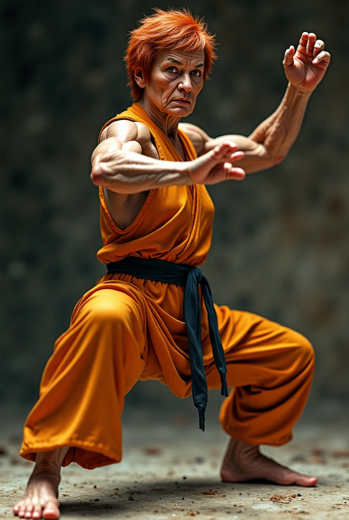 ancient shaolin monk practicing monkey forms in an informal garden courtyard