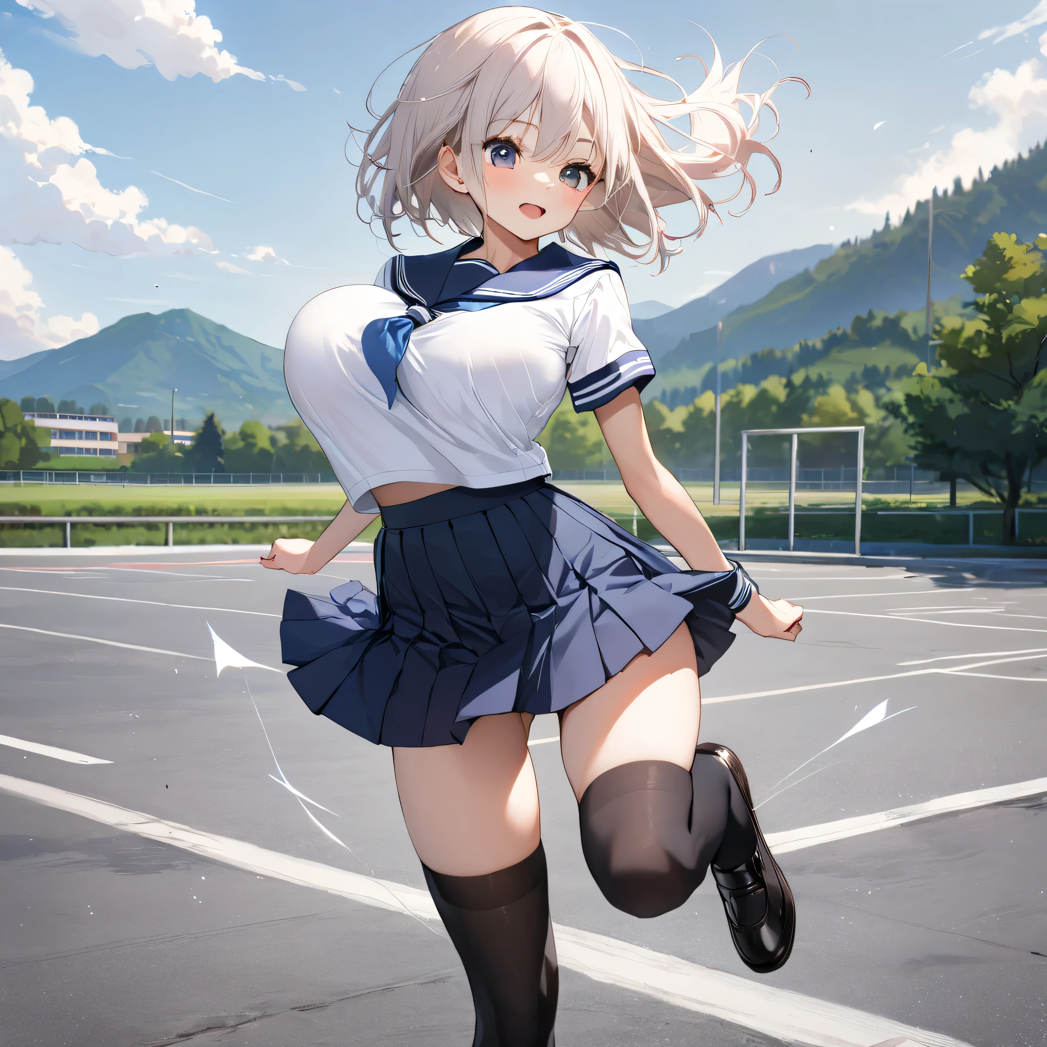 masterpiece, landscape, school, (longtorso_v0.63_pony), , BREAK, very skinny girl standing, arched back, tiptoe, pigeon toed, BREAK, school uniform, (sailor uniform), flapping too short skirt, thigh gap, black thighhighs, BREAK, (bouncing unaligned :1.2), (bursting ), (too short torso), (too narrow waist), (too short waist), (small stomach), small hip, skinny legs, BREAK, white string , ( coverd by sailor uniform)