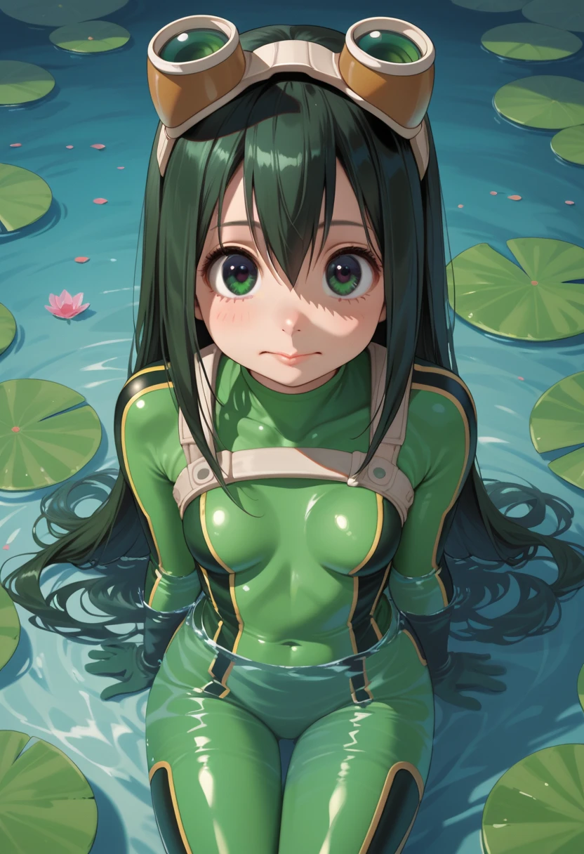 ((Highest quality)), ((masterpiece)), (detailed), （Perfect Face）、The female frog monster, whose body and soul are frogs, is Yukikaze Mizuki, a frog woman with medium-long brown hair, green skin, and a frog-like face.、The woman is naked and has the body of a frog girl, with webbed limbs, a frog-like posture, and a frog-like body surface. She is a complete frog girl, and is being held from behind by a male frog monster and mating like a frog.、The woman is by the water in the forest and is mating with a male frog monster with a frog-like face, and they are mating like frogs.