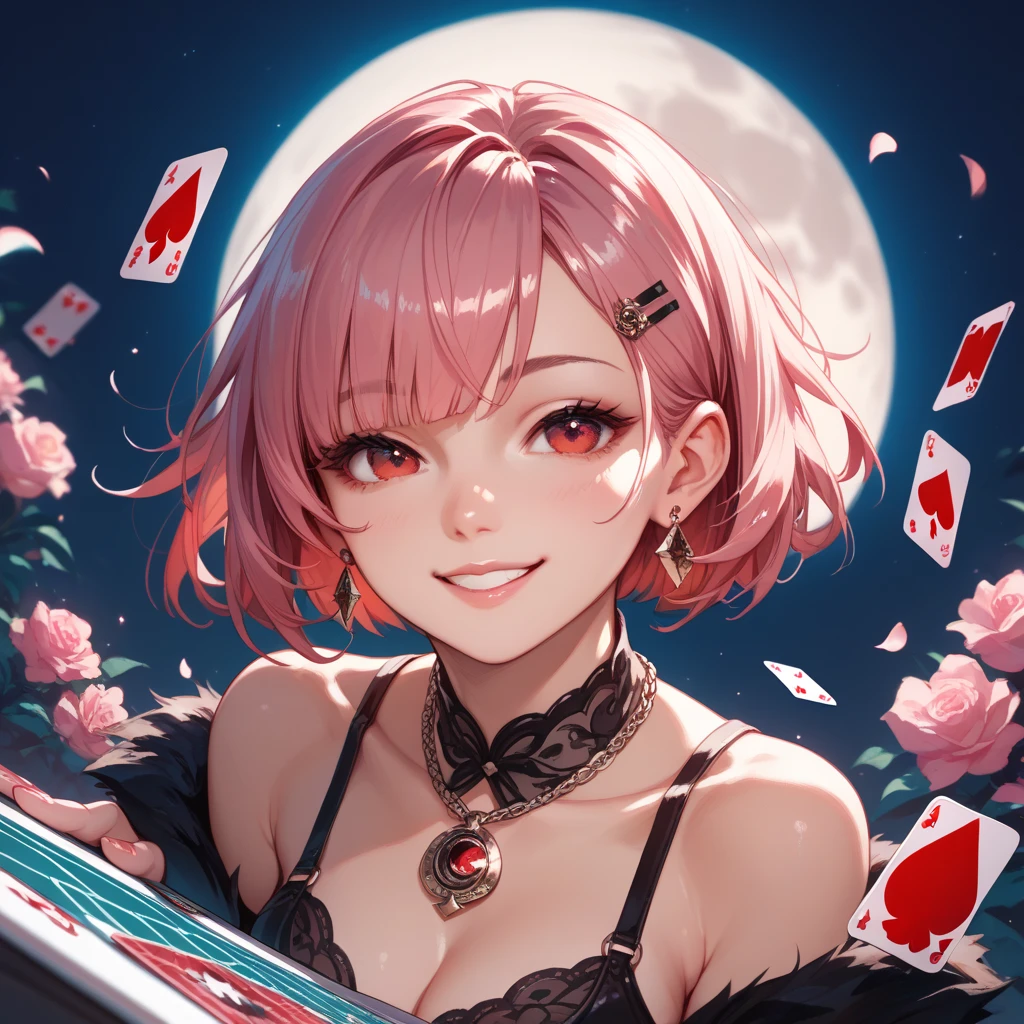 Black poker cards HD picture、Pink Hair,Round Glasses,Short Bob