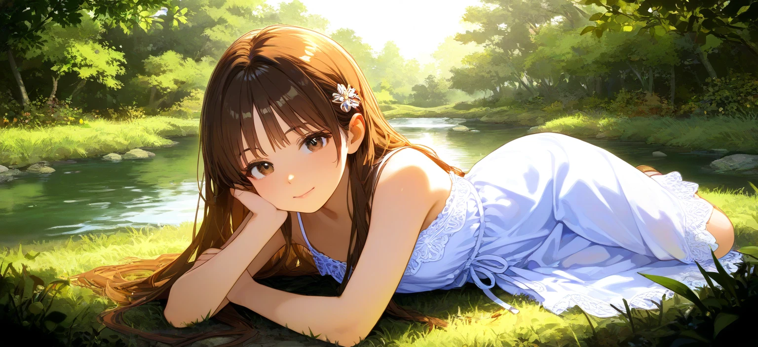 (best quality),(beautiful detailed eyes),((masterpiece)),(Garden:1.3 ),flower,Cartoon,1girl,water,star \(sky\),