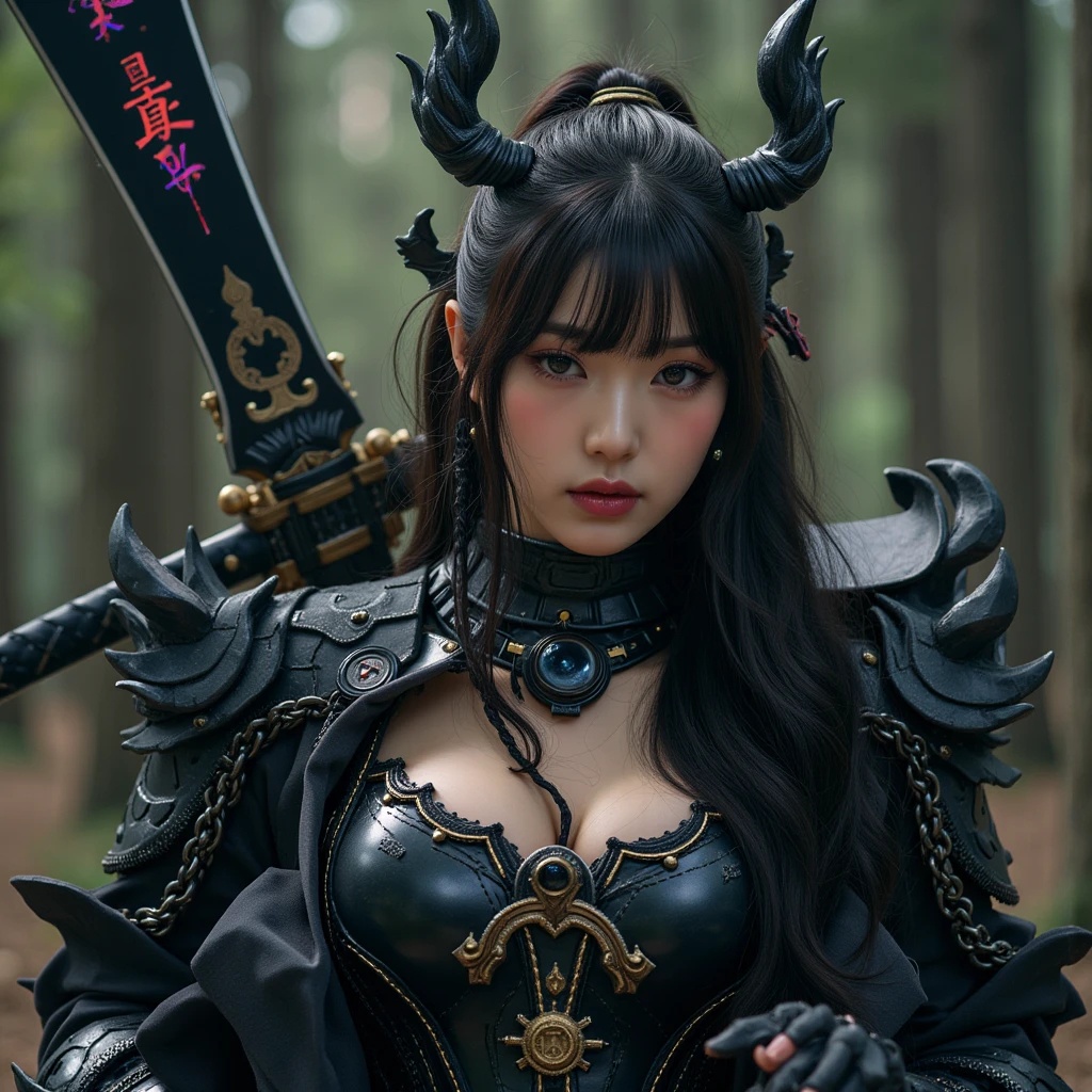 ((World of Darkness)),Professional , masterpiece、top-quality、photos realistic , depth of fields 、(((Fight dragons))),(Dragon Black Metal Body:1.9),(latexwhite、(cleavage of the breast),(Fight dragons)、(((Particles of light))),(Micro Bikini Armor:1.7),Gorgeous gold weapons ,(Fight dragons)、Seductive look、The face of the dragon is out、(blood splattere、Armpit、((((With a magic wand))), ) , (((Wearing a black latex wizard hat))),(demonic wings) ,((a blond))、(Castle background)、((Gangle's forest background))、Beautiful Caucasian beauty、1a person、Armpit、dynamic ungle,(((Detailed Dragon Wizard Hat)))、Smaller head、A smile、Castle background、Thin and beautiful female hands、cleavage of the breast、Soldier in iron armor on background、Mystical expression、Light Effects、intense fighting、Wind-effect、magic circles、With the legendary magic wand、Dragon's tail、explosions、Toostock、Toostock、(Beautuful Women),