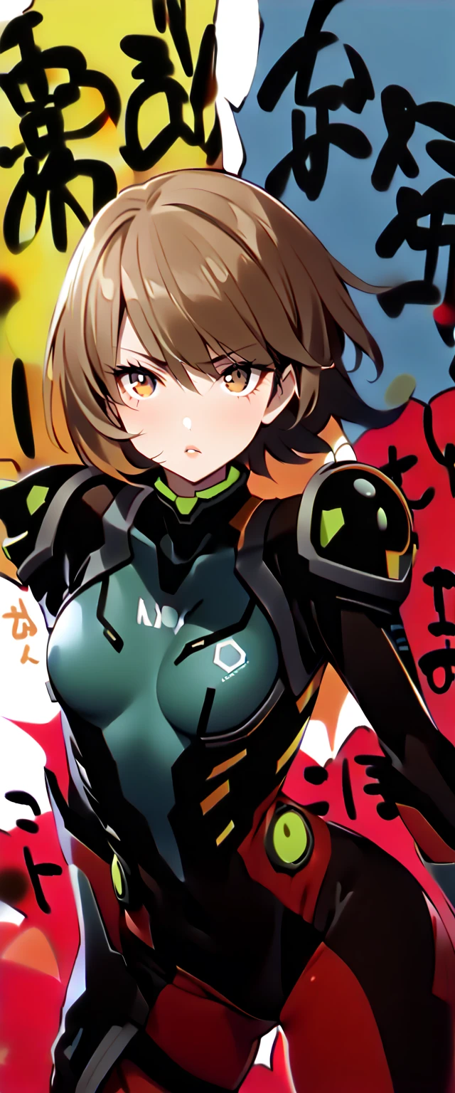 ((best qualityer)), (((Bettie Page))), (((clothes 100% fluorescent green))), (((slim))), (Muscles), (((praying mantis suit))), (((kamen rider))), (((pin-up))), ((Perfect masterpiece)), (detailded: 1.4), (absurdrez), (((Bob Hair))), (((full body fitness, )), (((orange hair woman, blushful))), 21 year old woman, beautiful sexy woman, giant robot pilot, wild with perfect corpo fitness, wearing small mecha battle armor clothes, tiny thong, Simon Bisley styled for the cover of Heavy Metal magazine, clothing with Japanese cyberpunk graphic patterns, Halftone pattern and vertical stripes, earth tone, exiting the body of a giant robot