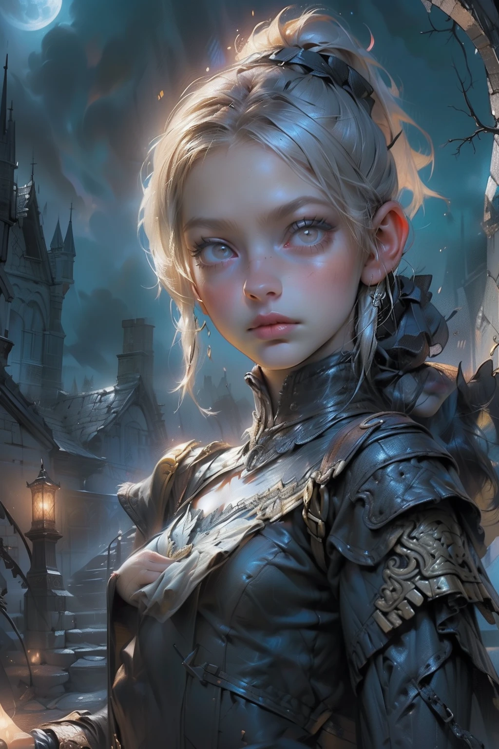 ((best quality)), ((masterpiece)), (detailed), score_9, score_8_up, score_7_up, score_6_up, (1girls), a female occultic knight, witch, knight, wielding a rapier-like sword, perfect face (((mastepiece, of the highest quality, super detailed))), photorealistic, Dark fantasy art, dark fantasy, ((gothic art)), ((Bloodborne inspired)), (Victorian era inspired), (Brotherhood Of The Wolf inspired), (typical witches hat sharing design features of a hunter's cap), (leather trousers with buckles and belts), (occultic vibe), (cosmic horror vibe), (occultic military uniform), (military witch), ((intricate and beautiful cloth and leather clothing)), ((complex buckled leather boots)), (regal and elegant, a person of great social importance), ((mature, foreboding atmosphere)), ((dark and gloomy)), ((((Highly detailed face)))), small thin nose, Small thin lips mouth, (((Very sharp focused eyes))), ((perfect symmetrical beautiful eyes)). looking here, (resolved expression), (resolute expression), (sad face), beautiful (((very small breasts))), (((little boobs))), (((tiny breasts))), (((flat chest:0.1))), (((very tiny boobs))), (((very flat chested))), ((brunette)) hair, ((long ponytail, thick ponytail, heavy ponytail)), very long eyelashes, soft lighting
