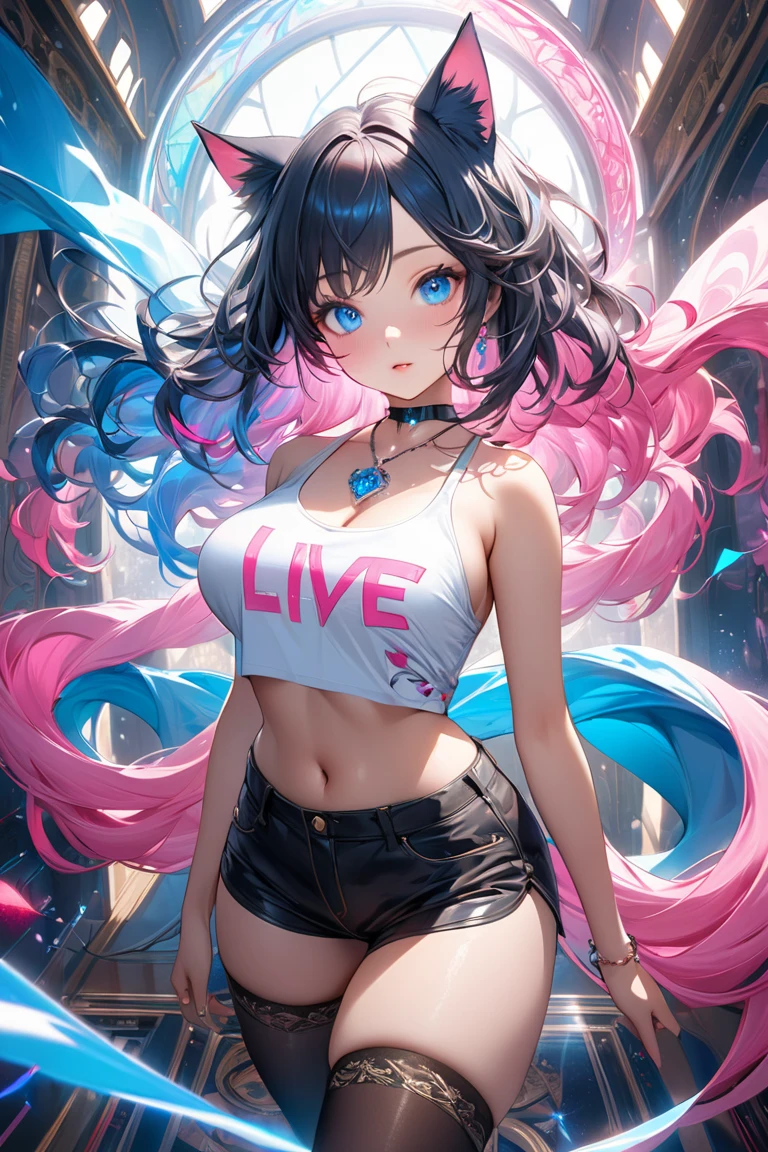 ((Elf girl)),((wavy hair, pink hair color, pale skin),(((light blue eyes))),, warm light,( 16 years old),busty,Glamour,Gorgeous,monochromes,erotic posing,Dynamic Posing,Arrange Pose,Dramatic,Cinematic,Detailed background, Dynamic Angle,From the angle of the film,Gothic background, Dark fantastic view,Best Quality,masutepiece,8K,The ultimate detailed dark background, Top image quality、RAW photography、超A high resolution,cropped shoulders, overall look is very erotic、Shot for one person only, model shoot, Large round chest, Beautiful Eyes of Details、Very slender eyes、Beautiful eyelashes、Very slim physique, with blush cheeks,Pearl Beaded Bralet bralette of transparent glass, ((pearl glass top)), ((bra of clear glass)), glass swimwear