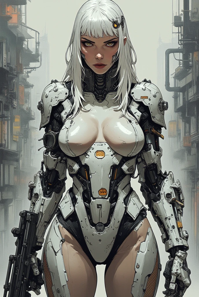 Masterpiece, high-quality, 1girl, solo, breasts, standing, full body, no humans, robot, smoke, science fiction, android, joints, cable, robot joints, mechanical parts, wire, humanoid robot, tube