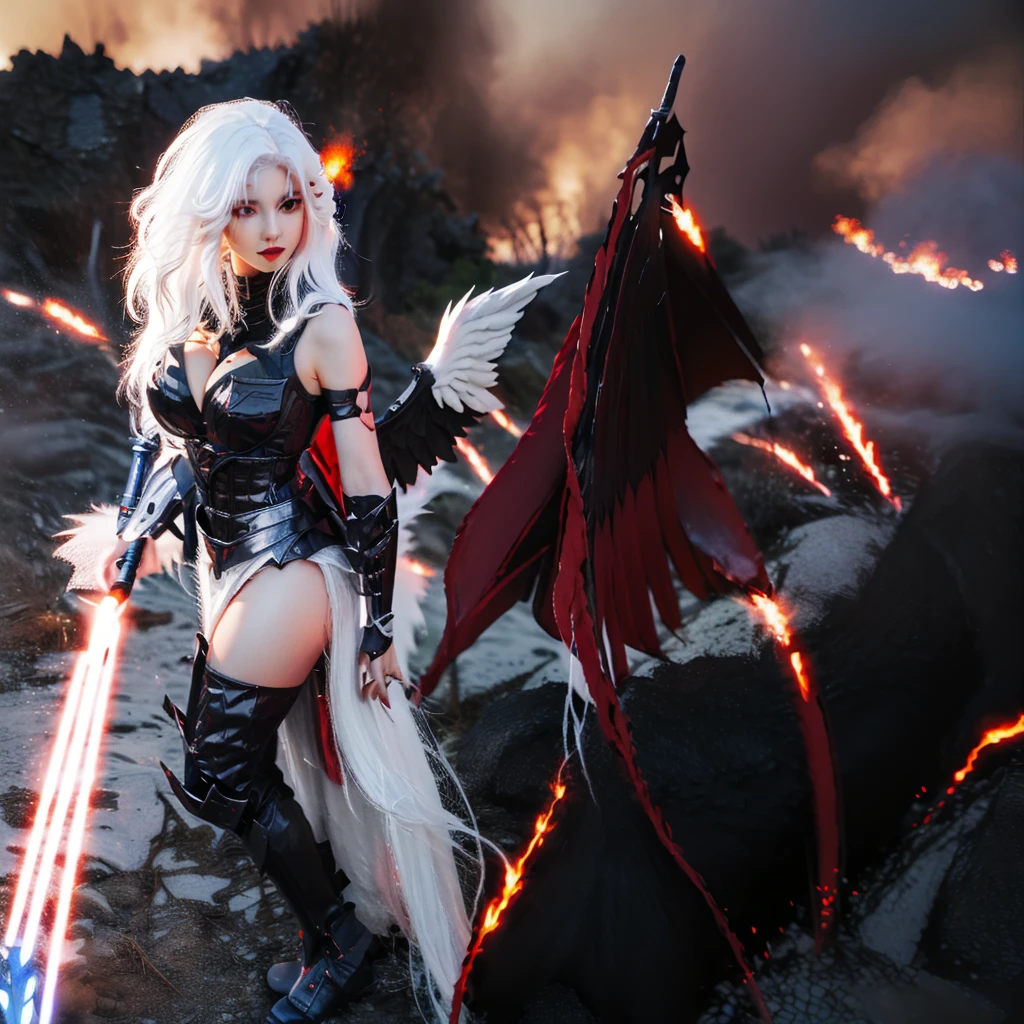 (( high qualiy)). Allucard anime character. Silver sword covered in blood. Bats flying. Full Moon Behind. Zombies.