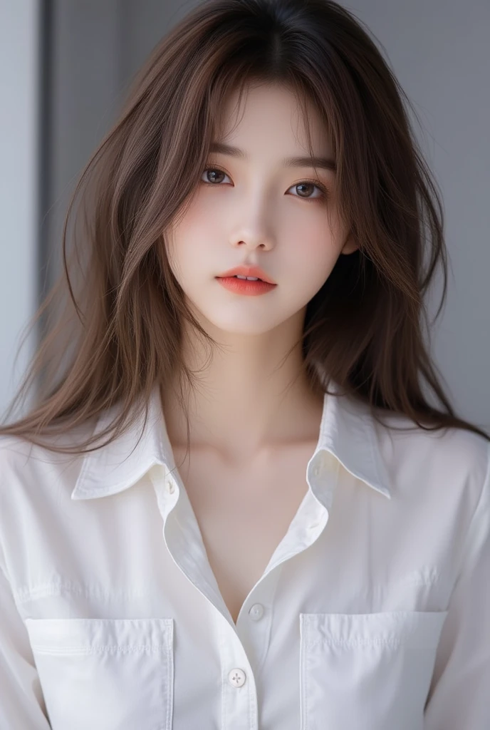 (RAW photo, Best quality), (Realistic, photo-realistic:1.3), Best quality, Highly detailed, Masterpiece, Ultra-detailed, illustration, 1girll, The upper part of the body_Body, Dynamic Angle, world mastery theater, Messy_Long_Hair,Best quality, extremely detailed CG unity 8k壁纸，ink，astounding，电影灯光，lens_flare，Background living room，（pyjamas）