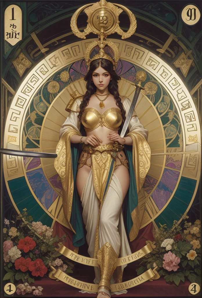 a beautiful goddess isis, egyptian goddess, alphonse mucha style, detailed crown, queenie gesture, ornate headdress, flowing robes, golden skin, piercing eyes, intricate details, ethereal lighting, dreamlike atmosphere, vibrant colors, dramatic pose, masterpiece, 8k, ultra-detailed, photorealistic, cinematic, glowing aura