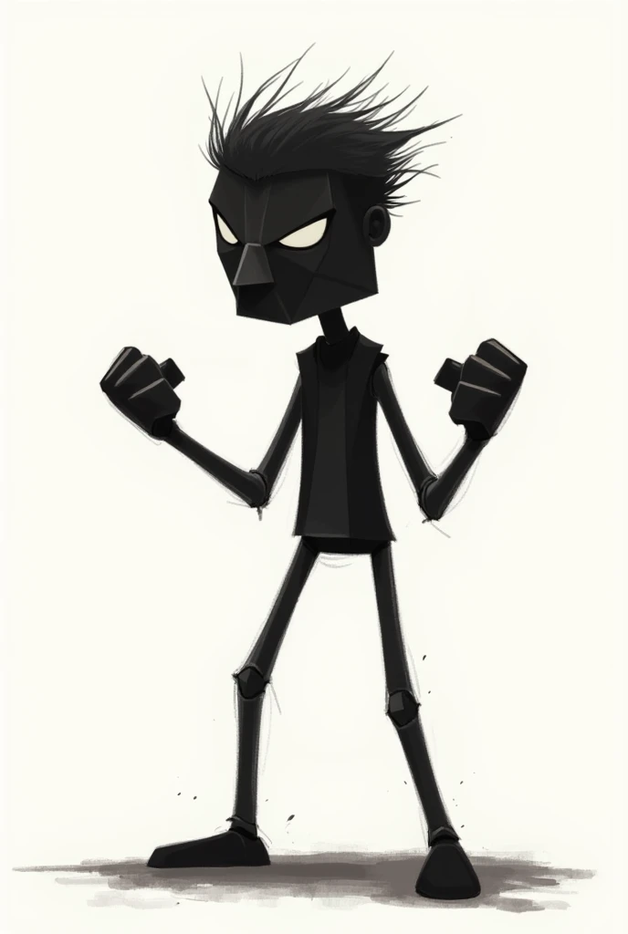 I want a stick figure character with a different and imposing emotion, for a fight drawing