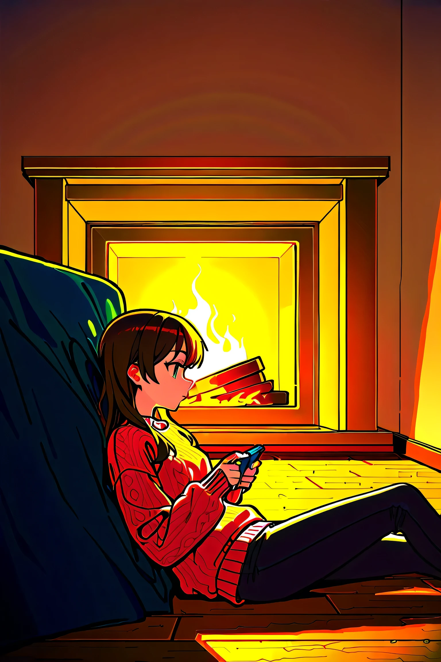 Young woman playing on the game console, winter nuit