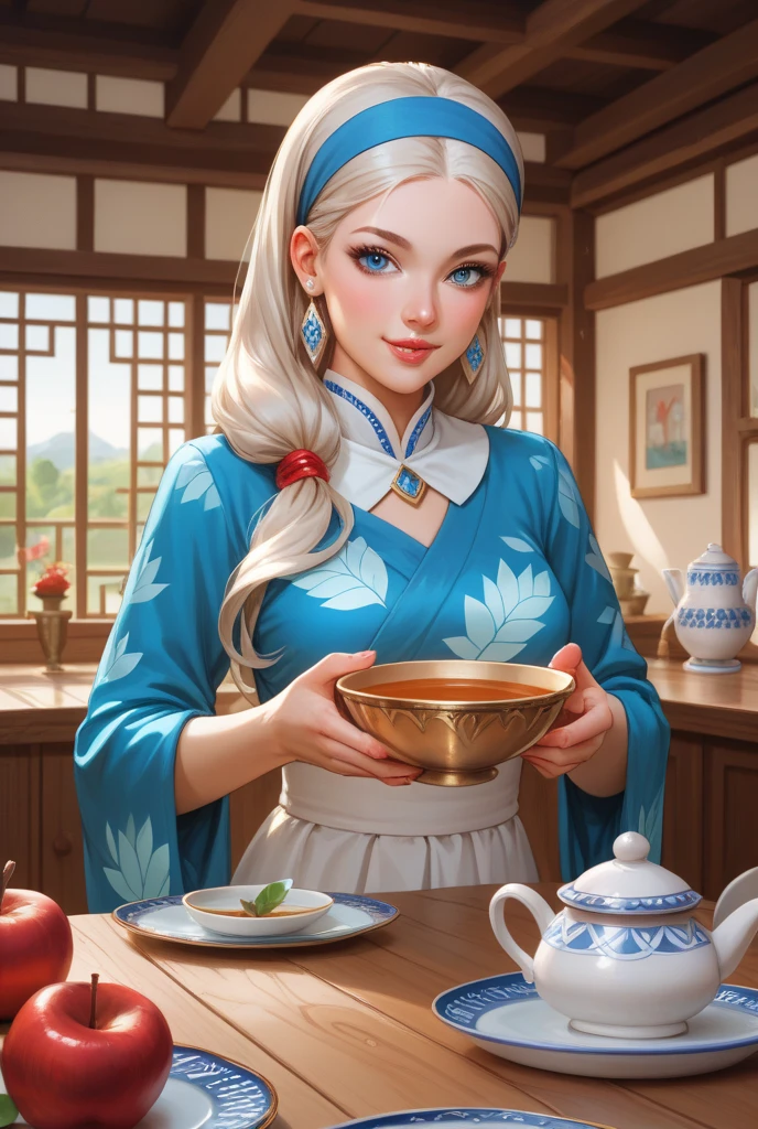 Gray Hair Woman, Gray Eyes, Royalty, Red Dress, Red Jewelry, Red Earrings, Lunar, Nobility, Noblewoman, High Quality, Highly Detailed, Detailed Face, Masterpiece, Castle, Drinking Tea, Garden, Flowers, Lights