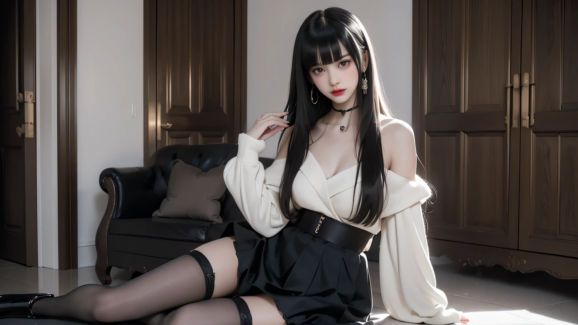 (full body portrait), 1girl, solo, sword, (long black hair), small dragon tattoo, detailed face, mischief expression, pale white skin, red eyes, (detailed eyes), long eyelashes, black eye liner, red lipstick, black tunic, asian theme dress, moonlight, hard lighting, red light, cold light, (medieval theme), (masterpiece), super detailed, best quality, POV, dw01-3400