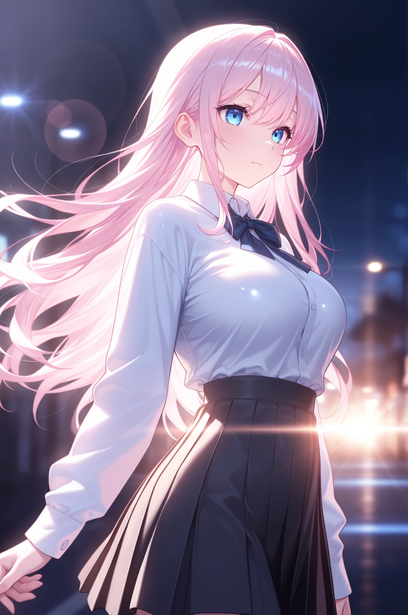 Best anime quality,8k,High definition,18-year-old,Confused face,blouse,,See-through bra,Checked mini skirt,Straight Hair,