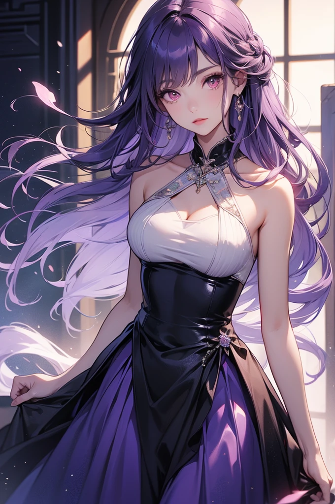 (masterpiece), best quality, expressive eyes, perfect face, (nsfw) not safe for work, 1girl, [highly detailed eyes], (highly detailed eyes), anime girl with long hair, goddess of the galaxy, nebula, dress, [upskirt], (upskirt}, godly stance, godly pose, head leaning on hand, hand on face, from below, seductive anime girl, [seductive face], mommy, milf, cleavage, ((floating)), no panties, anime best girl, an anime drawing inspired by Naka Bokunen, mature, solo, tall, normal body, dark theme, dark aesthetic, ((black and purple hair)), stars on dress design, ((angry)), smirking, smirk, sexy, ((wind blowing dress up)). pussy, vagina, clit, assfangs, 