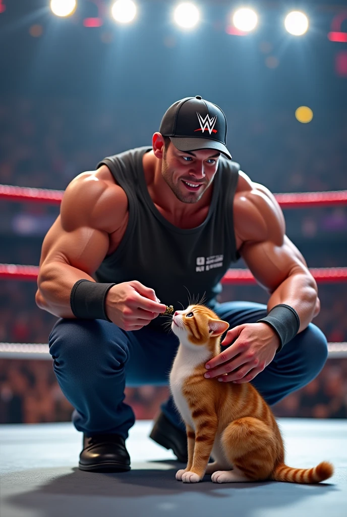professional photos of [(((Buff Swoledoge))):Buff Swoledoge:8], A small Shiba Inu puppy and a macho puppy，grin, Macho stretches his legs and does push-ups ，A small Shiba Inu puppy rides on the back of a macho man.，dramatic light like a movie, smooth transition, Bokeh，
