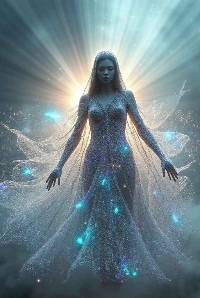 an astral Woman woven of transparent starlight, her skin is transparent star light, her body is astral light, transparent body