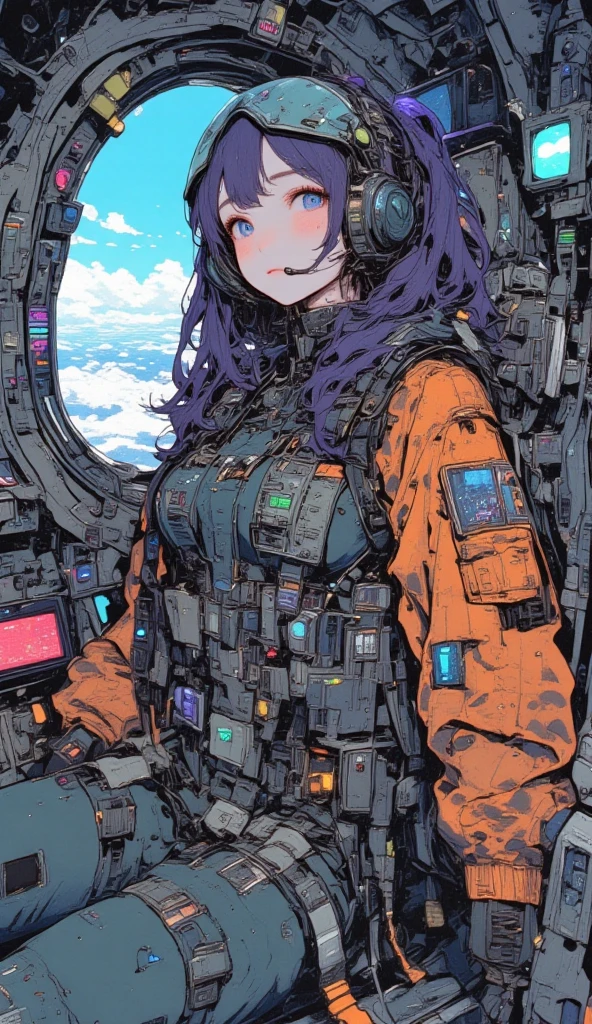 ((masterpiece)), (((best quality))), ((ultra-detailed)), ((illustration)), ((disheveled hair)),space,spacecraft,(spacecraft_interior:2.0),border,floating,form behind,glowing,grey border,Science fiction,{{extremely detailed CG unity 8k wallpaper}},super fine illustrations,the best quality,cockpit,holographic monitor,horizon,realistic,plane,1girl ,bangs ,blue eyes ,bodysuit,book,brown hair ,cable ,cockpit ,computer ,drawing tablet ,earth (planet) ,floating ,floating book , floating object ,glasses,graphite (medium) ,grey bodysuit,hair over shoulder,juice box, laptop ,long hair, looking to the side,planet,scenery ,screen,semi-rimless eyewear,sitting,solo,space station,star,sunlight,sunrise,traditional media,kunder-rim eyewear,window,zero gravity,(aerial battle),(battle),(crossover ),(dogfight ),(backlight:1.5),middle