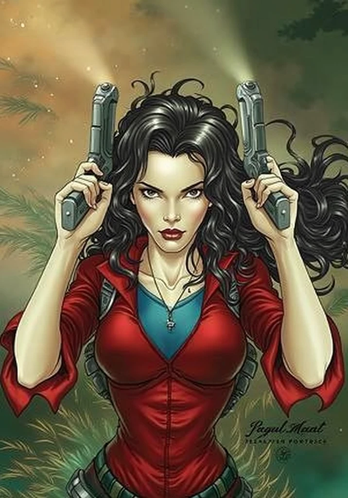 make a young woman from the 70s,Jack Kirby, jean michel basqu, 80s, blood red lenses,blackw, blackw olive digital painting,(best qualityer)