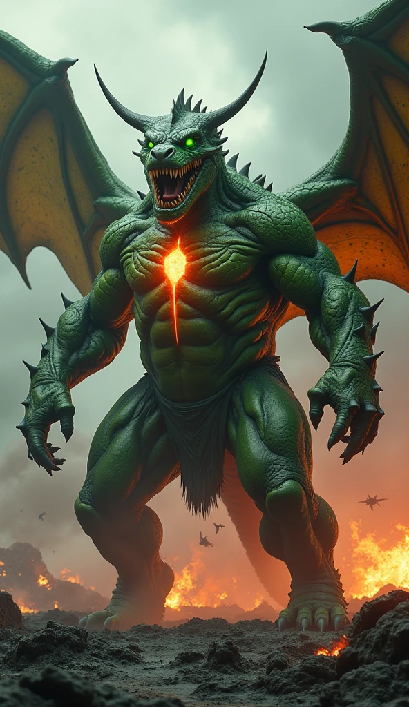 hyper detailed masterpiece, dynamic, awesome quality,styr2 ifrit, large supernatural being, fiery smoky appearance, humanoid shape, muscular build, emanating flames and smoke from body, flaming eyes and facial features, wings made of fire, coloration from red to black, element of fire, powerful and malevolent, formidable and elemental force, infested,kindle,wildlife habitat,ancient landscapes,hazardous,capricious,bubbly,emerald, marigold archive,radiant whimsical wonderland,blaze abode screen space reflections (ssr),time perception, toxicant,pensive,occupation,inferno,elegant,timeless,elusive<lora:styr2:1>