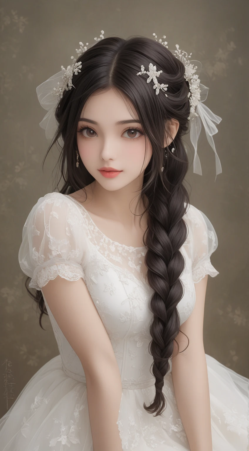 Black and White、Blonde、Monotony、Paper Cut、woman、Baby Face、 Super long hair, side lock hair、Braided Hair