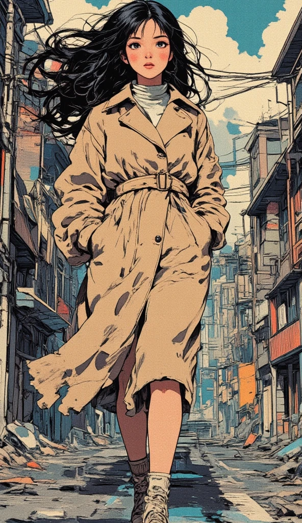Person Standing on the Rooftop, by Satoshi Kon, best quality, masterpiece, very aesthetic, perfect composition, intricate details, ultra-detailed