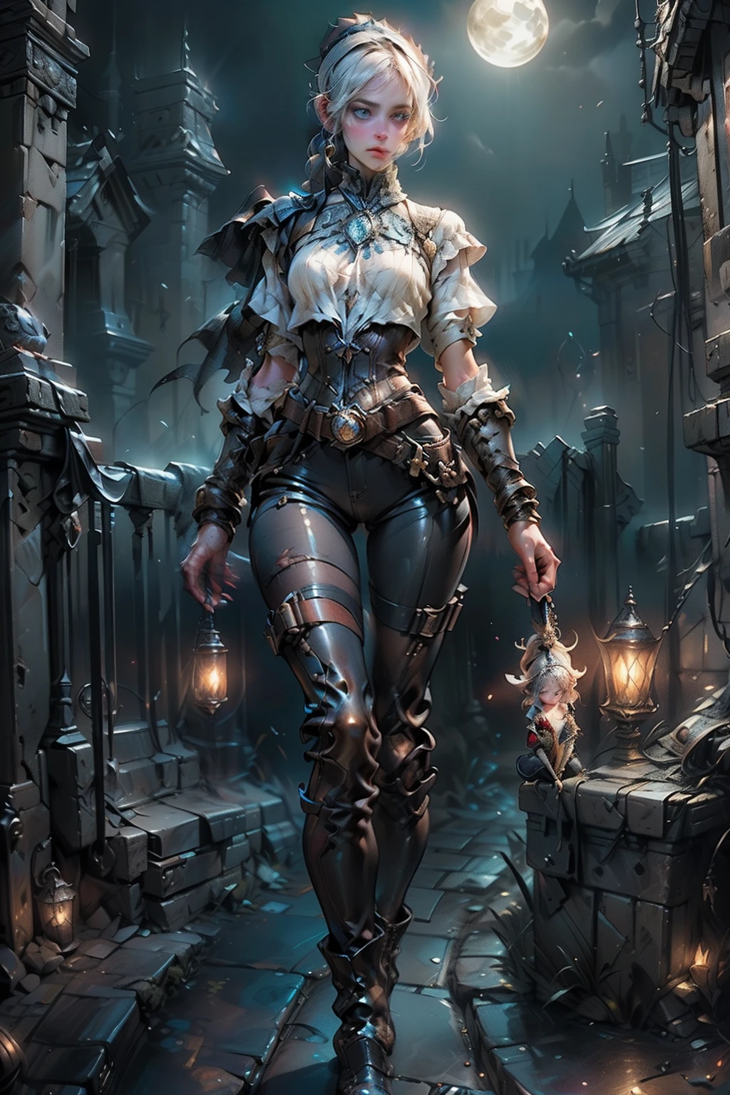 ((best quality)), ((masterpiece)), (detailed), score_9, score_8_up, score_7_up, score_6_up, (1girls), a female occultic knight, witch, knight, wielding a rapier-like sword, perfect face (((mastepiece, of the highest quality, super detailed))), photorealistic, Dark fantasy art, dark fantasy, ((gothic art)), ((Bloodborne inspired)), (Victorian era inspired), (Brotherhood Of The Wolf inspired), (typical witches hat sharing design features of a hunter's cap), (leather trousers with buckles and belts), (occultic vibe), (cosmic horror vibe), (occultic military uniform), (military witch), ((intricate and beautiful cloth and leather clothing)), ((thigh high strapped leather boots)), ((complex buckled leather boots)), (regal and elegant, a person of great social importance), ((mature, foreboding atmosphere)), ((dark and gloomy)), ((((Highly detailed face)))), small thin nose, Small thin lips mouth, (((Very sharp focused eyes))), ((perfect symmetrical beautiful eyes)). looking here, (resolved expression), (resolute expression), (sad face), beautiful (((very small breasts))), (((little boobs))), (((tiny breasts))), (((flat chest:0.1))), (((very tiny boobs))), (((very flat chested))), ((brunette)) hair, ((long ponytail, thick ponytail, heavy ponytail)), very long eyelashes, soft lighting