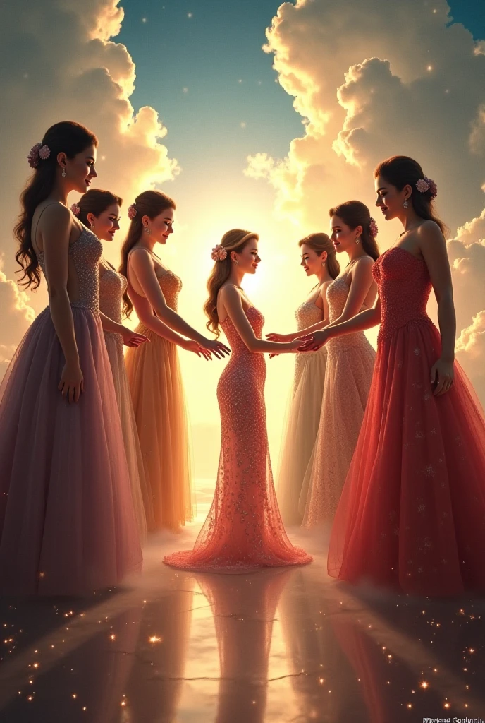 (photorealism:1.2), 12 beautiful young harem girls, sexy pink harem girls costumes, European blonde and brunette straight hair, dancing sexy in pink harem Arabian pink room, realistic, intricate details