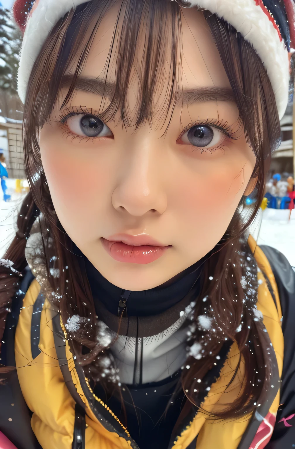 nsfw, nudes, Skiでは , Snow Crown , nude, Gogle, In the snowy mountains, Ski, medium boobs, Nipples, vagina, showing pussy for viewers, pubic hair, spread legs, sitting, peeing, black hair, sensual expression, full body:1.4, spread your legs, ( Clear Eyes:1.4), ( so cute:1.2), ( very fine skin texture when skiing :1.4), top quality , masterpiece, Ultra High Definition,( photorealistic :1.3),( 8K Ultra HD for skiing , RAW photo :1.2), double eyelids,