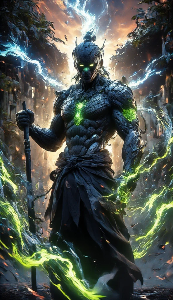 Strongman, green hair, cyber, young ,demon king, DENZU