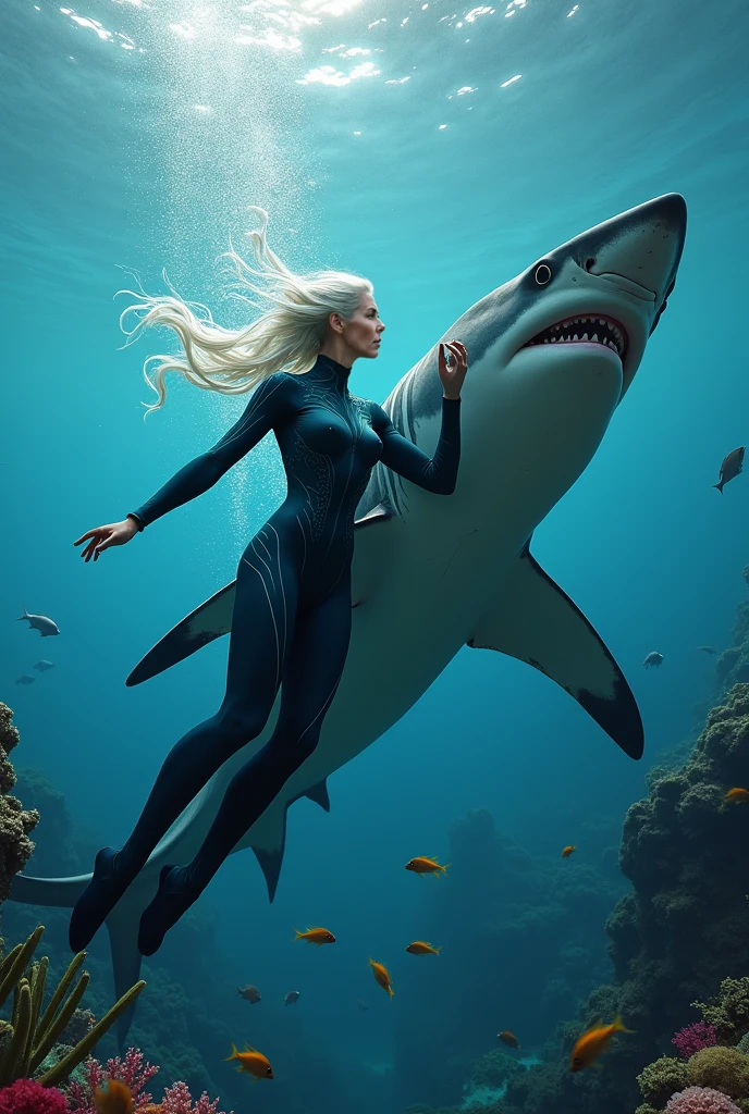 Singer Malilla wearing a shark suit