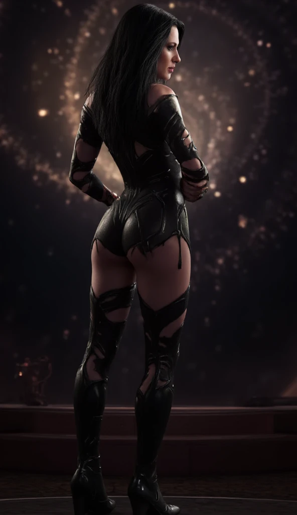 50 year old, succubi, glowing skin, luminous red eyes:1.3), Hell background, (colored skin:1.1), cow boy shot, legs spread wide open, busty, curvy hips, highleg see through mesh panties, sexual provocateur, erotic posed, back view, from behind