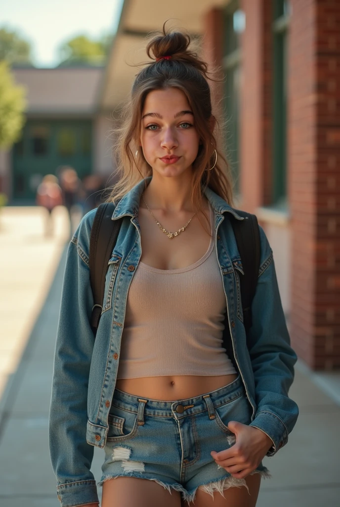 "Bella throne , walking in park tight jean pants sweater jacket smiling ponytail , side look angle , 8k, detailed eyes, perfect edges,detailed hair, detailed anatomy, detailed face, Sony 8k, 85mm, 1/1sec at f/2.8, ISO 160"