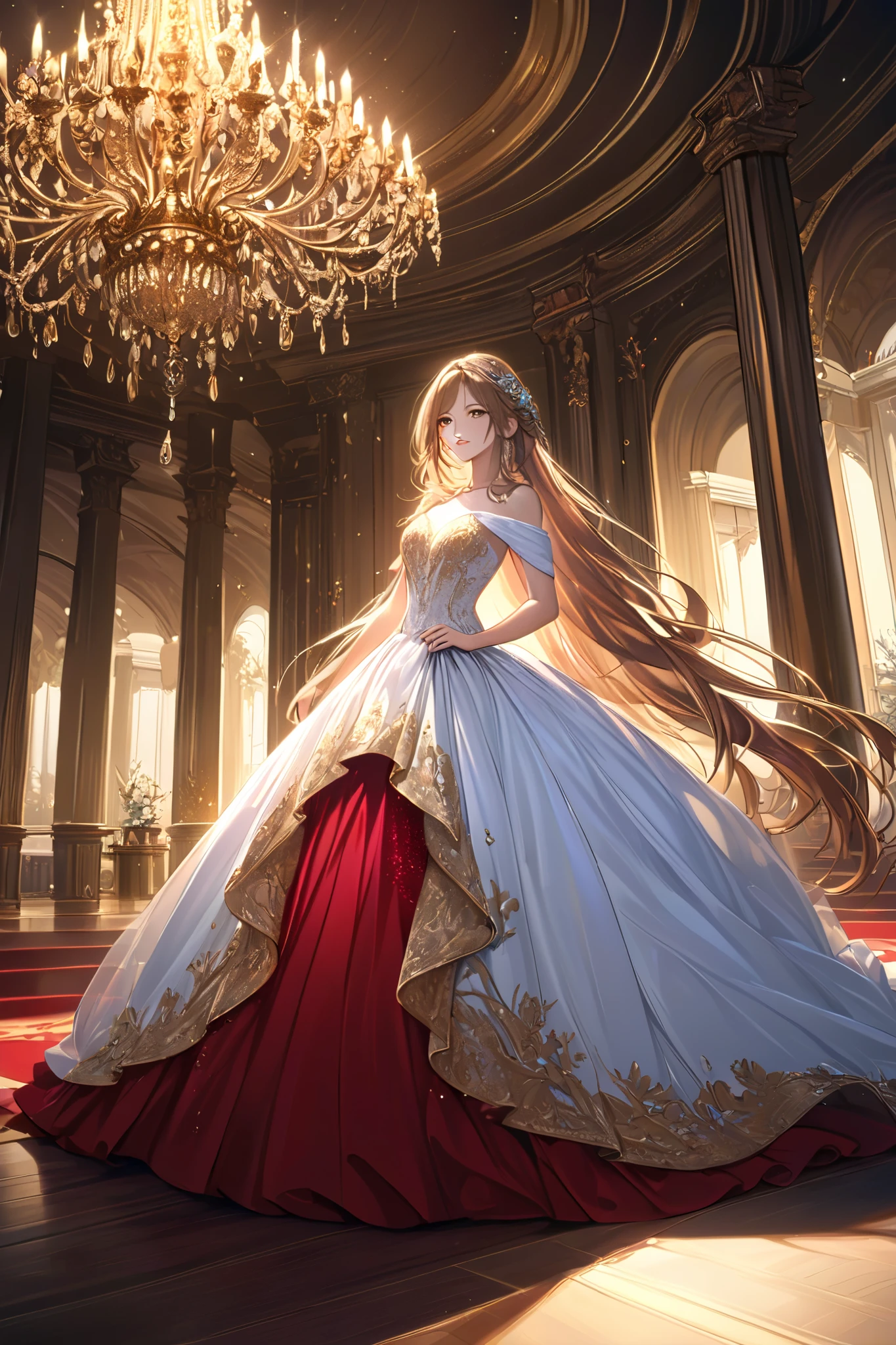 In a ball gown
