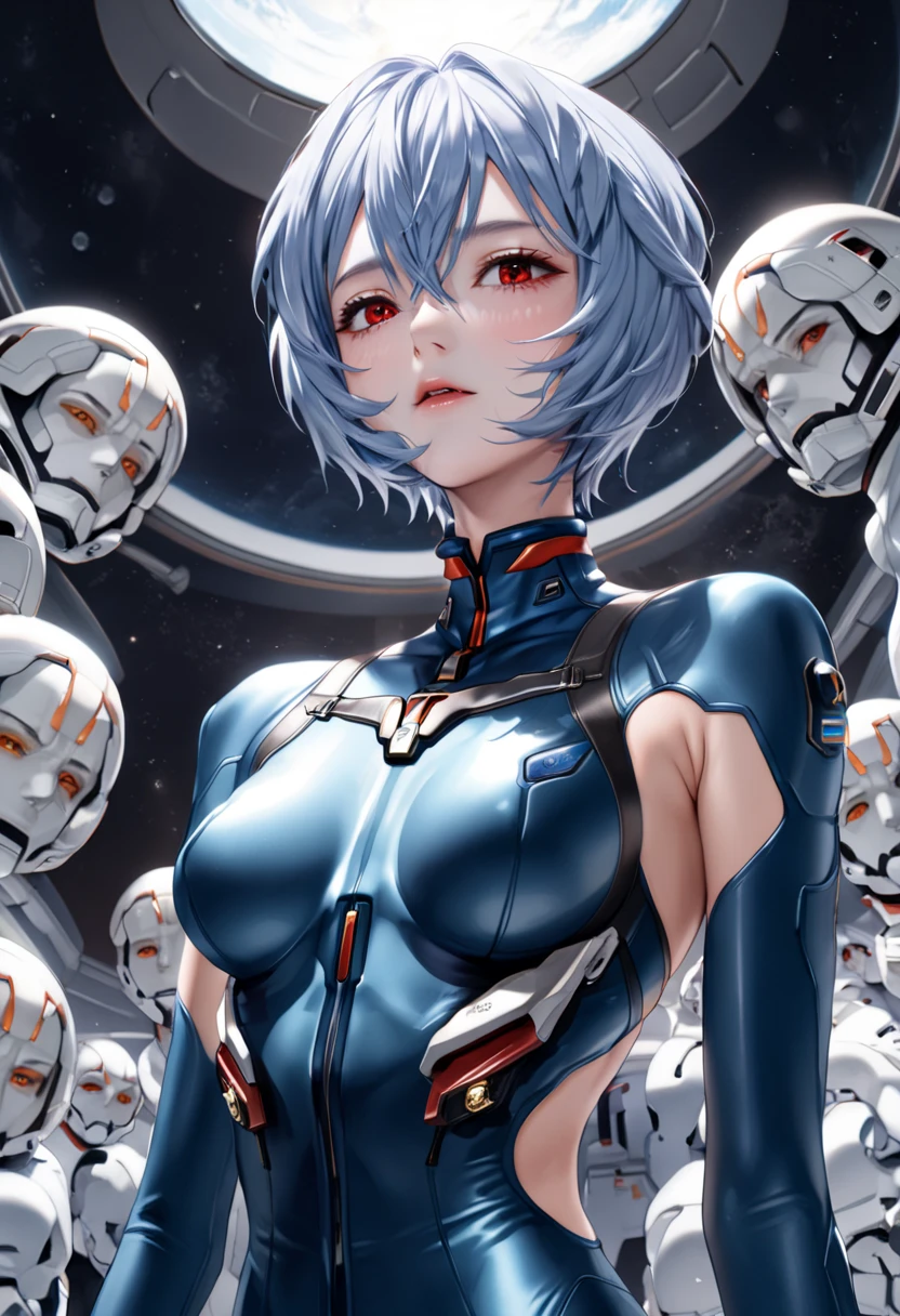 animetoreal,soft light, masterpiece, best quality,high quality,delicate face, realistic,photorealistic,1girl,full body,standing,
Ayanami Rei,white bodysuit,red eyes,pilot suit,short hair,blue hair,bangs,interface headset,turtleneck,hair between eyes
