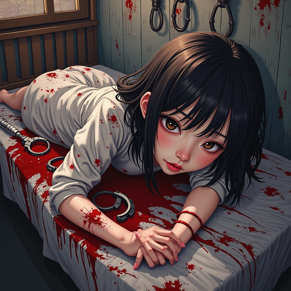(best quality), (top quality), (dark), (whole body), (melancholy), (sadness), (agony), (terror), (horror), (dark), (vibrant colors), (bright), (realistic photo), (real photo), (full body) PIN UP dark doll, shattering, bloody, crying blood, being photographed in a toy box. --auto --s2
