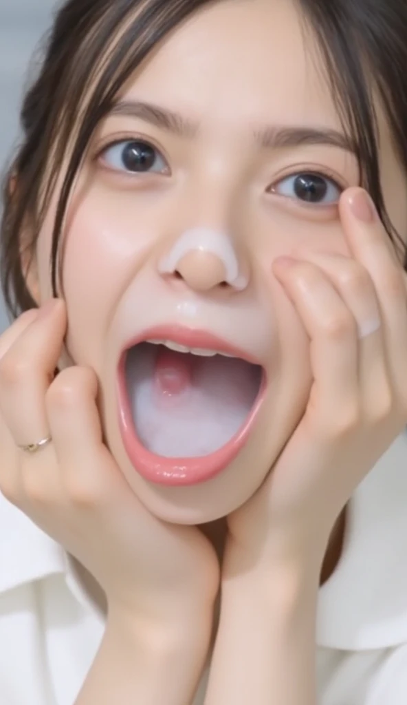 smile、beautiful girl、Massive bukkake、black hair、short cut hair、、Armpit raise、cute、group bukkake、Idol、actress、female announcer、Highest image quality、8k、No sleeve、Comforting stuff